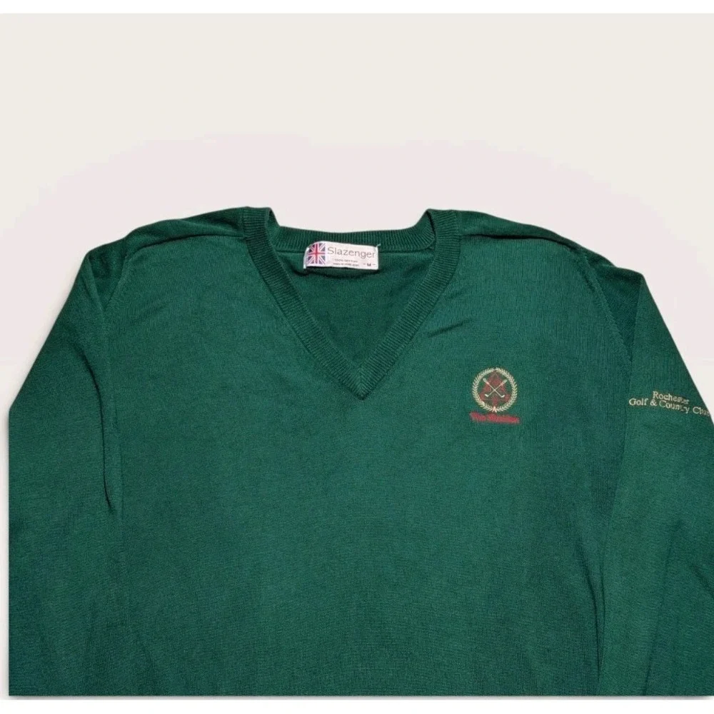 VTG‎ Slazenger V Neck Golf Sweater Green Cotton Rochester Country Club Medium